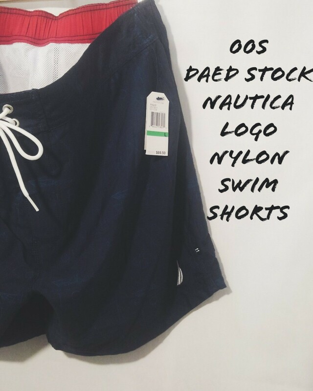 Daed stock NAUTICA logo swim shorts 00s 新品 未使用 ノーティカ ロゴ 総柄 ポリエステル スイム ショーツ ショート パンツ