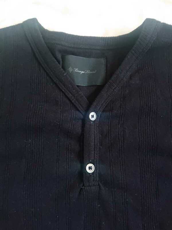 ラウンジリザード 針抜き素材 ヘンリーネック 半袖Tシャツ サイズ3 黒 8403