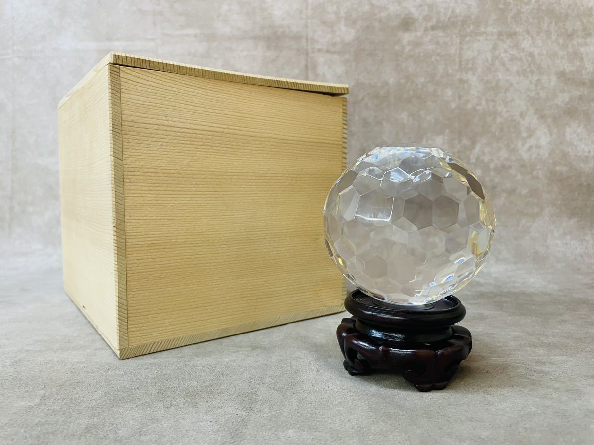 水晶玉 鑑賞石 台座 透明 材質不明 クリスタル 木箱