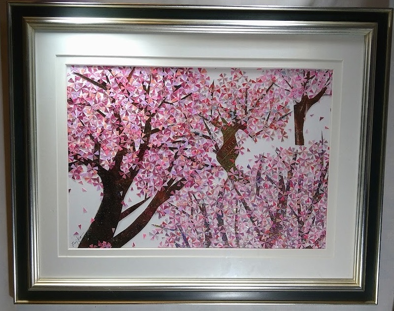 [新品未使用] [ハンドメイド] [貼り絵] 桜 さくら ★約47cm×58cm★