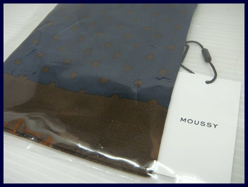 7373T【未使用品】MOUSSY マウジー SILK DOT スカーフ ネイビー×ブラウン ドット柄 シルク100% 010CAH50-6140 クリックポスト 送料185円