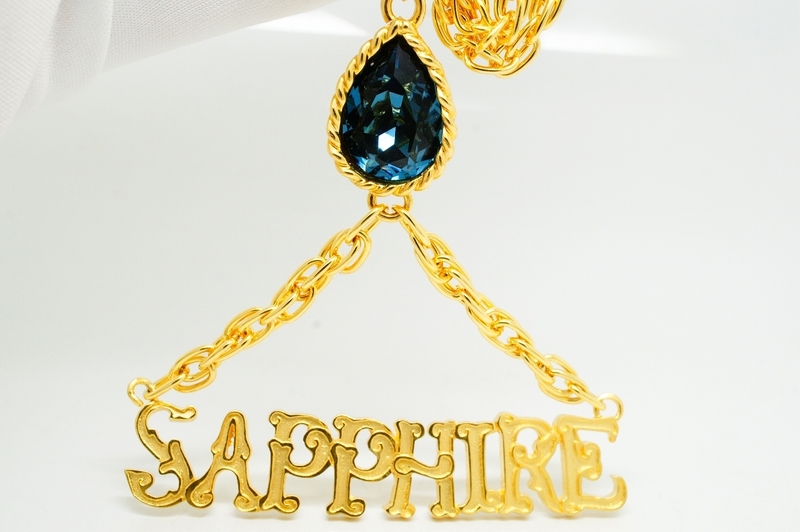 G8●デッドストック未使用 LIBRA リブラ SAPPHIRE サファイア 24150円タグ付 ネックレス アクセサリー ゴールド金カラー チェーン