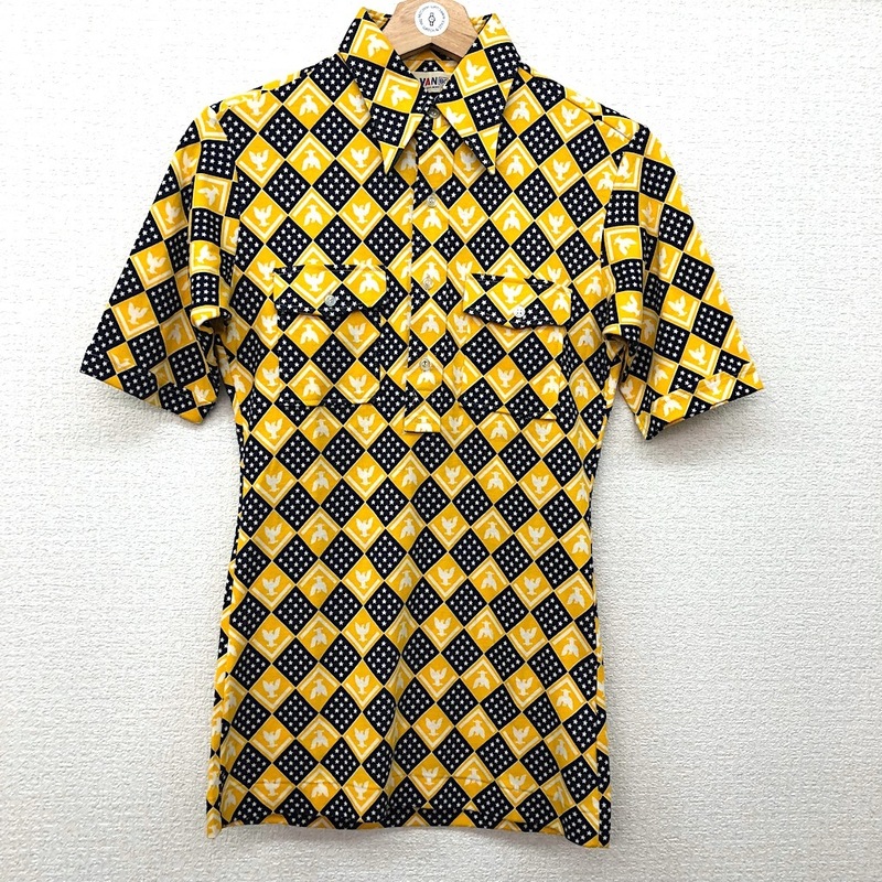 希少1970年代 デッドストックVAN JAC BOYS 総柄 タイト ロングポイント ボロシャツ サイズ：BL(ボーイズL)