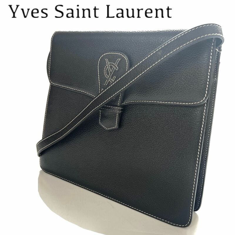 【送料無料】Yves Saint Laurent イブサンローラン　レザー　ショルダーバッグ　本革　レザー　ブラック　黒　斜め掛け　カバン　鞄