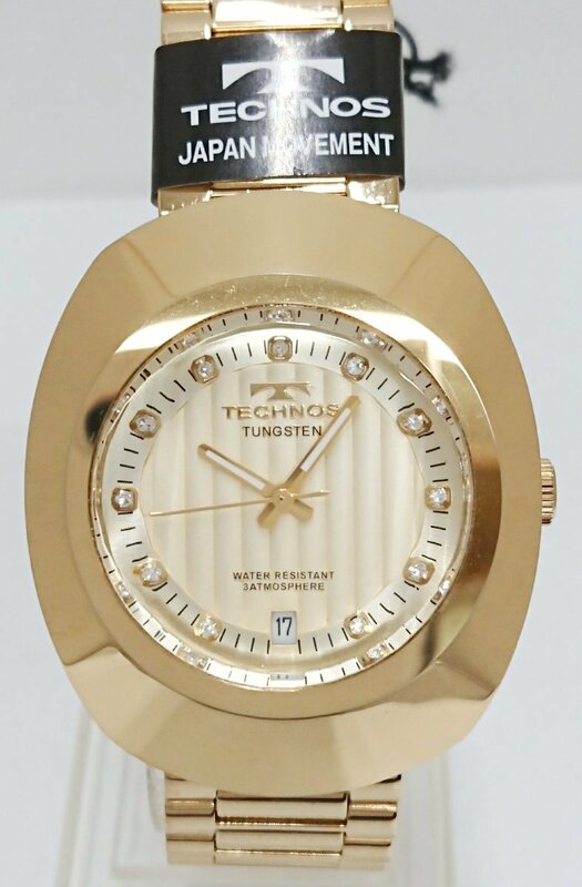 新品未使用品!!TECHNOS/テクノス クォーツ T9475GC メンズ 腕時計 日付表示 タングステン/ステンレス オールゴールド JAPAN MOVEMENT