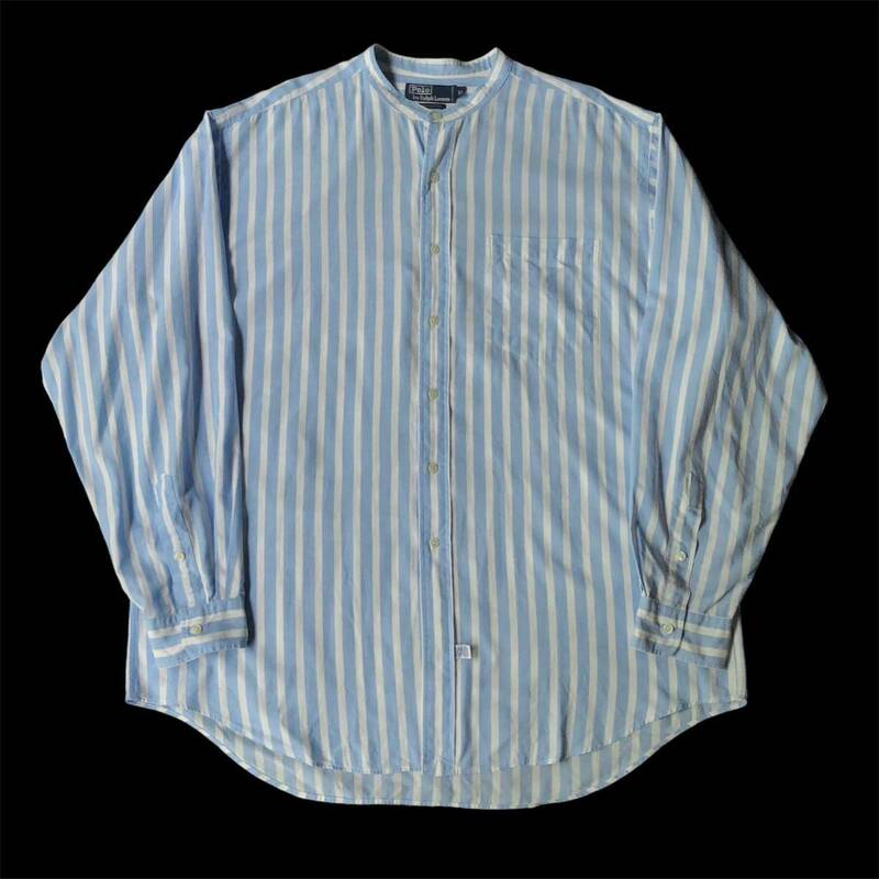 90s Polo Ralph Lauren Stripes Band Collar Shirt XLサイズ 90年代 ポロラルフローレン ストライプ バンドカラーシャツ vintage