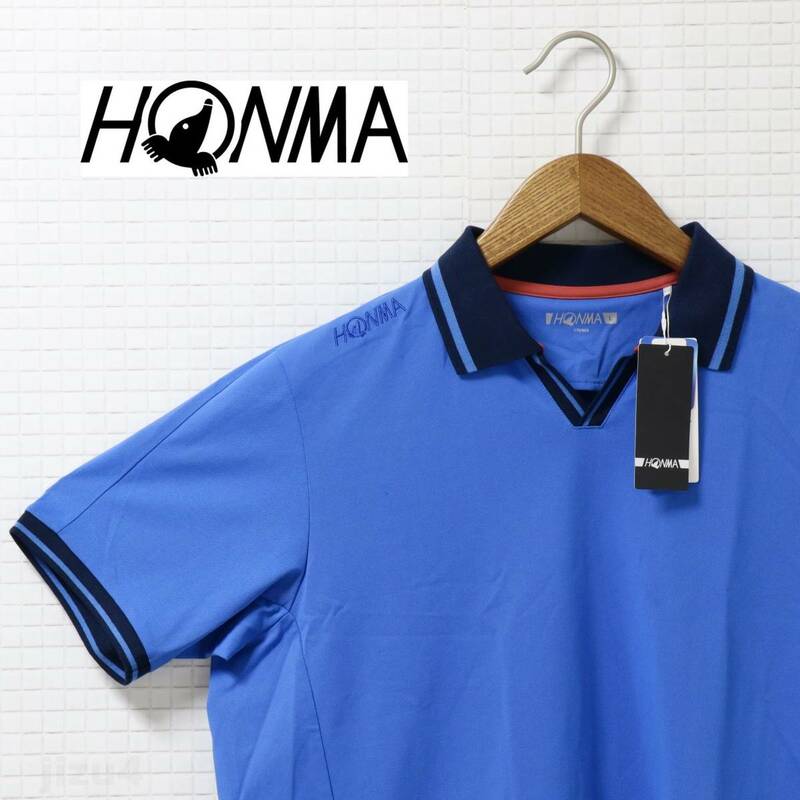 ■【M】定価16,500円 HONMA GOLF 本間ゴルフ 接触冷感 ICE COTTON 半袖シャツ青■