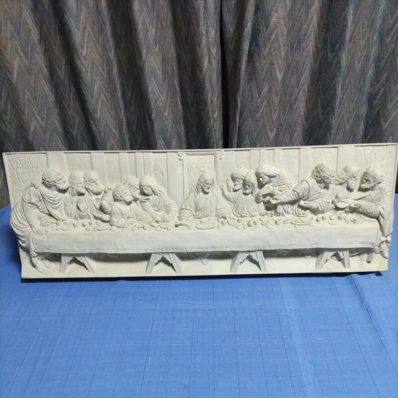 アンティーク　石膏レリーフ　石膏彫刻　置物　レオナルドダヴィンチ　キリスト教「最後の晩餐」　全長74ｃｍ