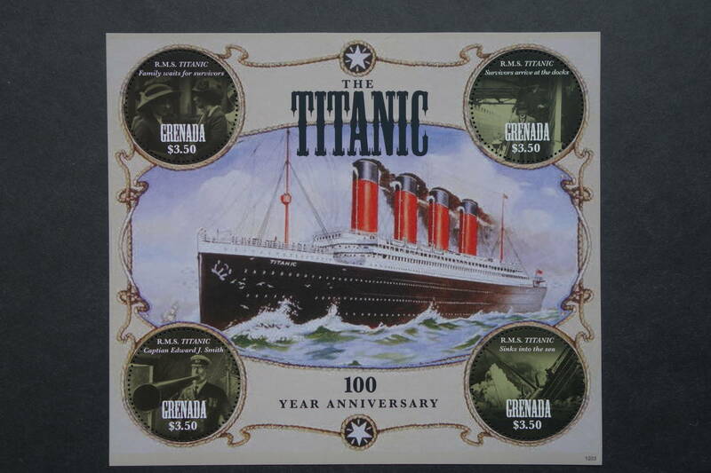 外国切手：グレナダ切手 「タイタニック号沈没100年」 大型4種ｍ/ｓ 未使用
