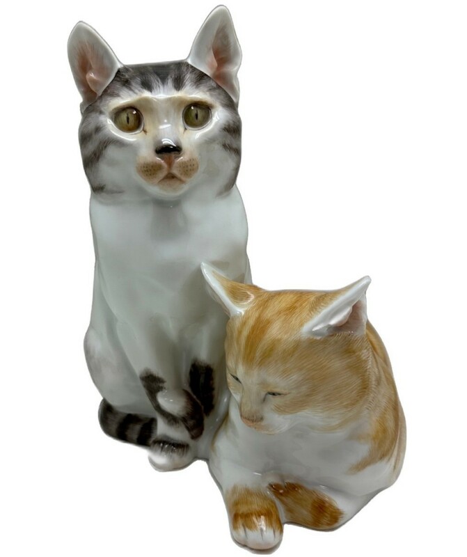 希少　マイセン　MEISSEN 二匹の猫　フィギュリン　陶器置物　オットー・ピルツ　アール・ヌーヴォー様式