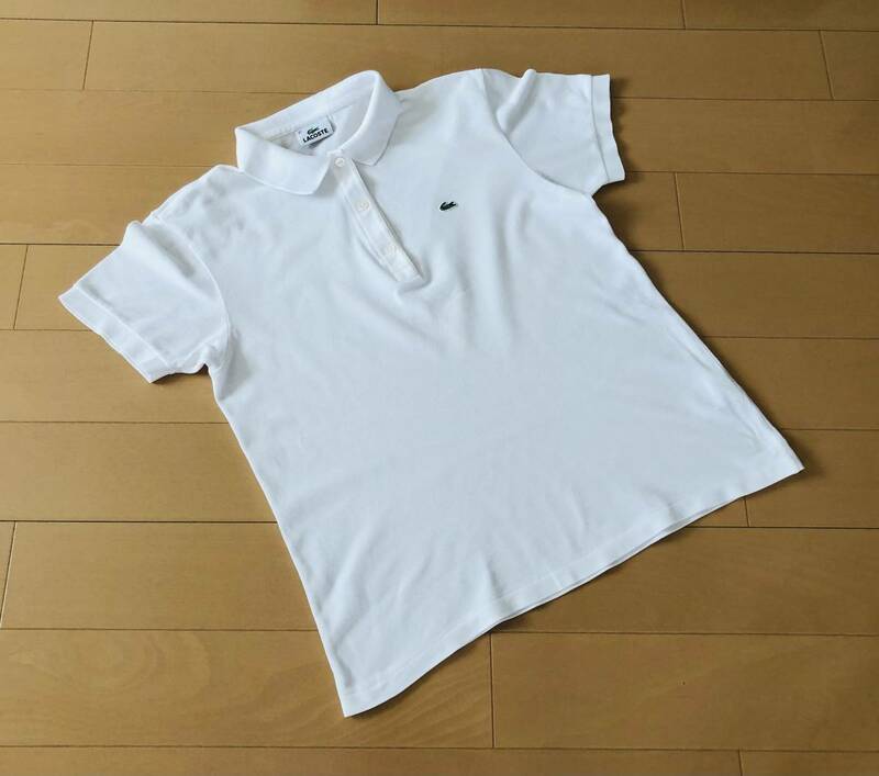 ●○ LACOSTE ラコステ ワンポイントロゴ ワニ ポロシャツ 42 ホワイト ○●