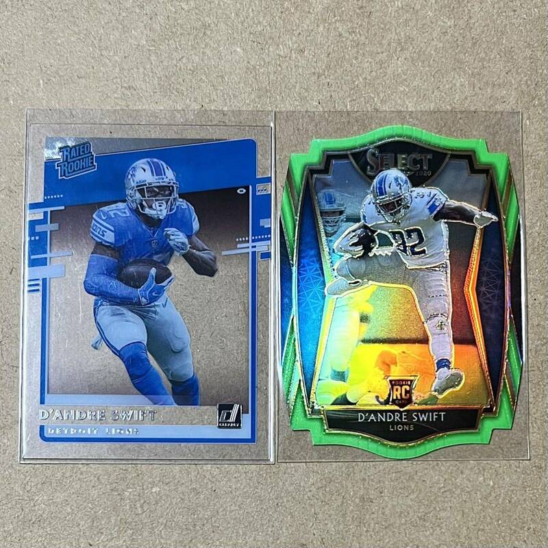 2020 PANINI NFL D'ANDRE SWIFT SELECT Die Cut Green Prizm CHRONICLES DONRUSS RATED ROOKIE RC Rookie DETROIT LIONS 2枚セット