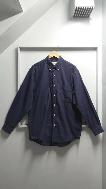 90’s Eddie Bauer 白タグ コットン ボタンダウン シャツ ネイビー S 長袖 エディーバウアー