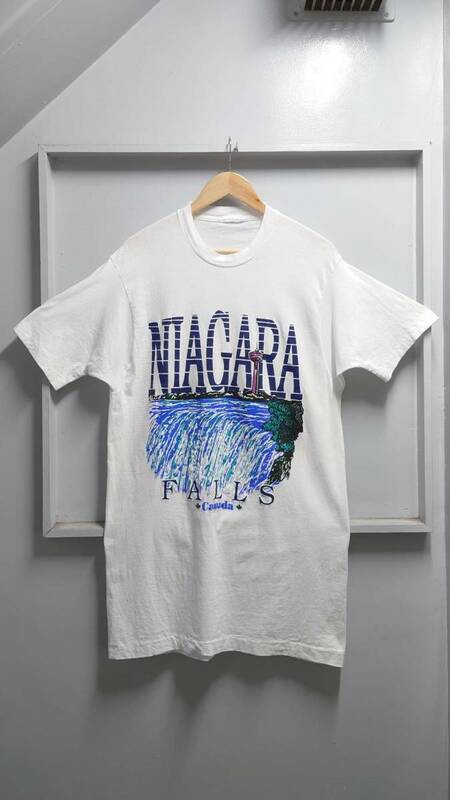 Vintage NIAGARA FALLS CANADA シングルステッチ プリント Tシャツ ホワイト M-L相当 半袖 ナイアガラの滝