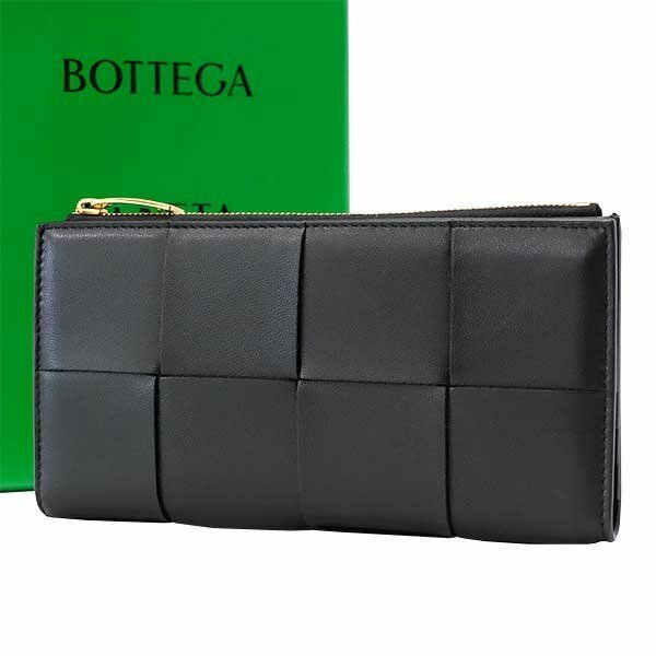 【送料無料】【本物】BOTTEGAVENETA★ボッテガヴェネタ★マキシイントレチャート★ラージ二つ折りファスナーウォレット★ブラック★レザー