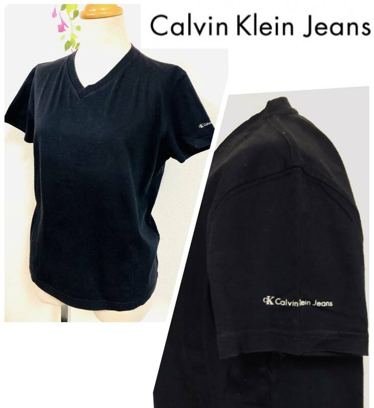 Calvin Klein Jeans　カルバンクラインジーンズ　Vネック　Tシャツ　半そで　ブラック　サイズM