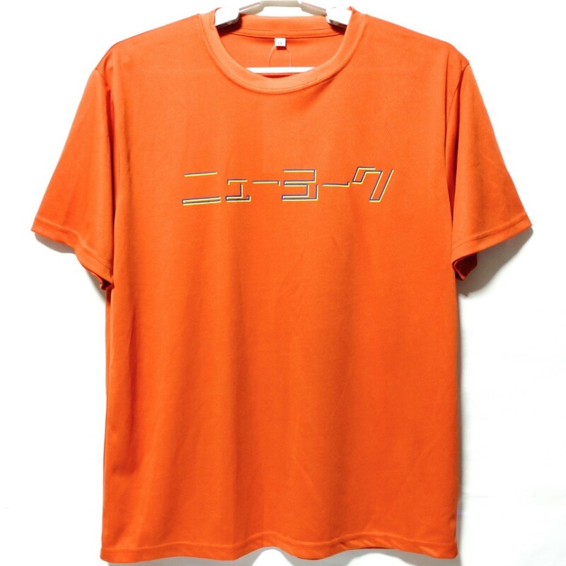 特価/未使用【サイズ=LL(XL)】ニューヨークプリント/吸汗速乾/メンズ/半袖/Tシャツ/胸囲=104～112cm/orange