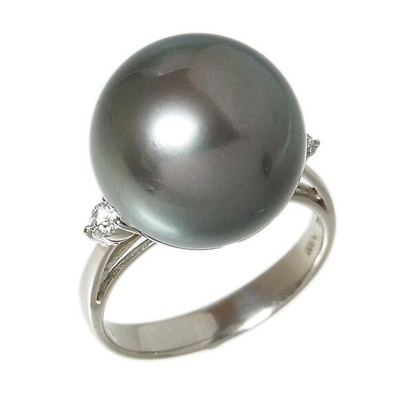 Pt900 黒真珠指輪 タヒチパールファッションリング 14.3mmD:0.13ct　7.6g　13号