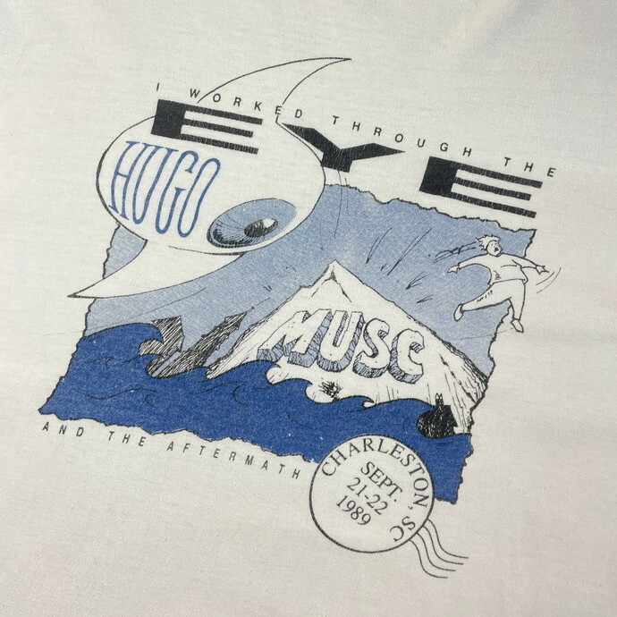 80年代 HURRICAN HUGO 1989 EYE アート プリントTシャツ メンズXL