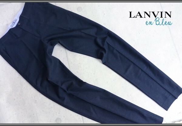 新品 ランバン オン ブルー 春夏 日本製 リネン コットン ジャージー スリム スラックス 48/M 濃紺 定価3万円LANVIN en Bleu