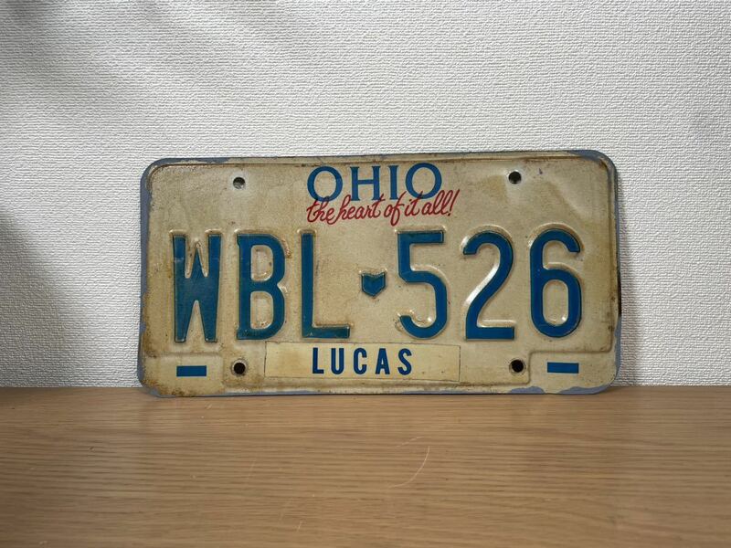 アメリカ ヴィンテージ ナンバープレート オハイオ OHIO WBL-526 LUCAS オールド US Vintage 自動車 ライセンス ディスプレイ