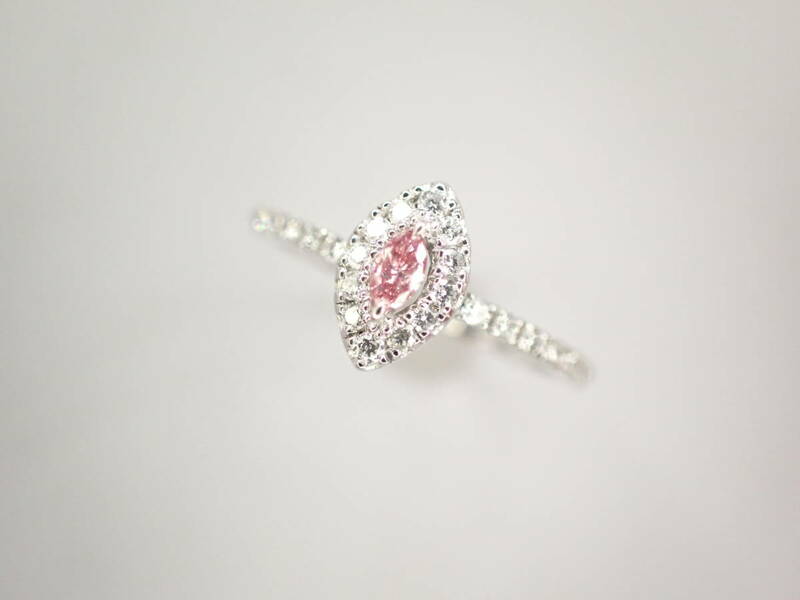 美品 Pt950 ピンクダイヤ0.055ct(FANCY INTENSE PURPLISH PINK-I1) 他ダイヤ計0.18ct デザイン リング 指輪