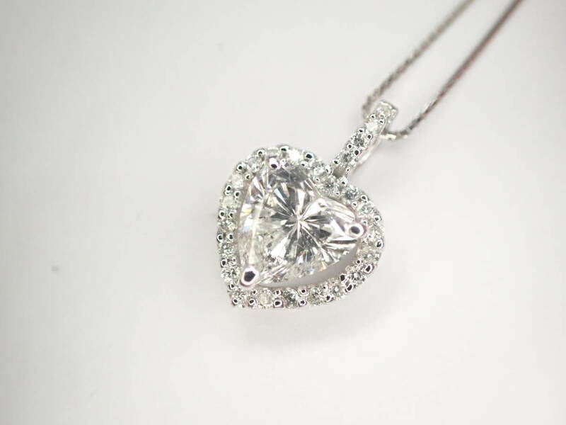 1/美品 K18WG ハートダイヤ1.254ct(H-I1) ネックレス