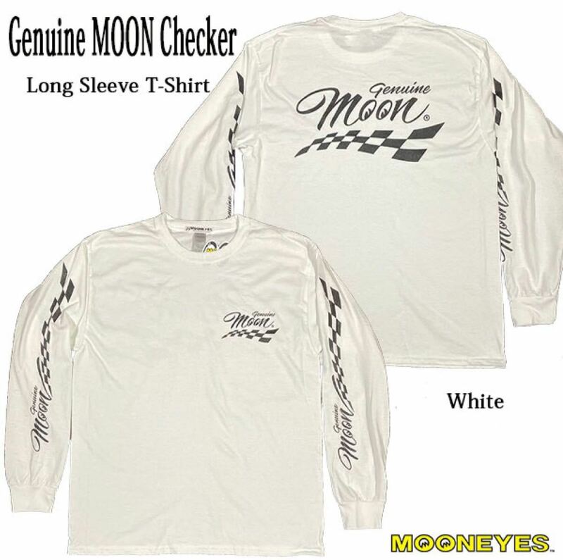 MOON Checker Long Sleeve T-Shirt White ジェニュイン ムーン チェッカー ホワイト 長袖 ピンストライプ MOONEYES ムーンアイズ　サイズM
