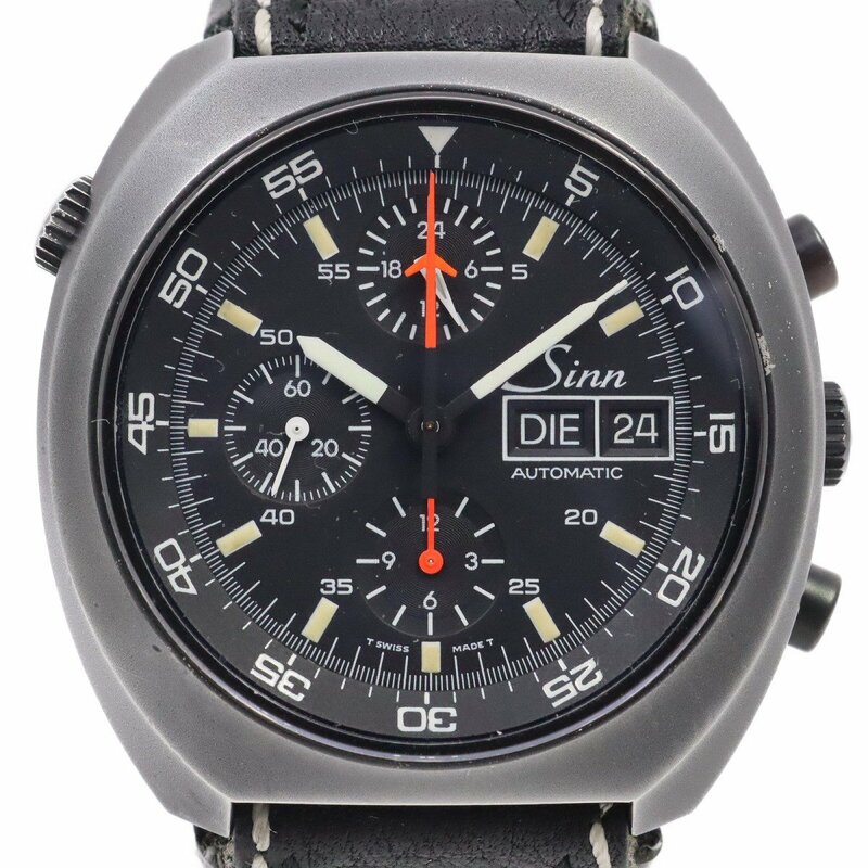 Sinn ジン スペースクロノグラフ 自動巻き メンズ 腕時計 ブラック 社外ベルト 142.BS【いおき質店】