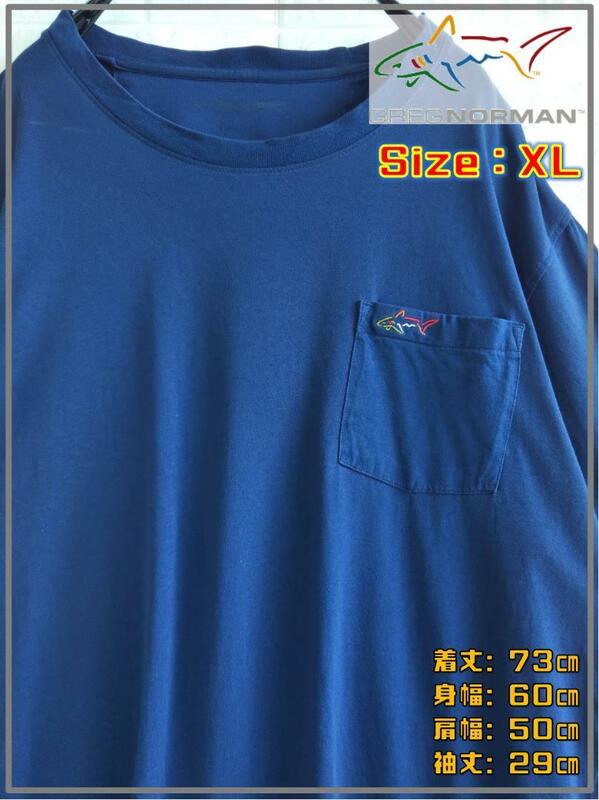 米国輸入 シャーク 刺繍ロゴ 胸ポケット Ｔシャツ XL相当　3288