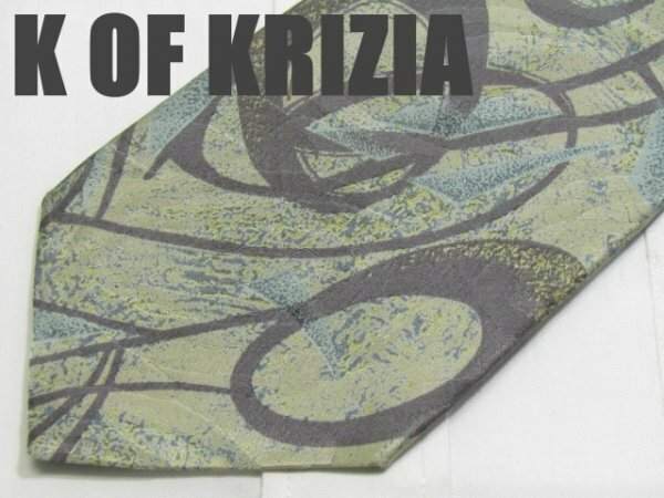 AA 160 ケイオブクリツィア K OF KRIZIA ネクタイ日本製 ベージュ系 微光沢 アート柄プリント ジャガード