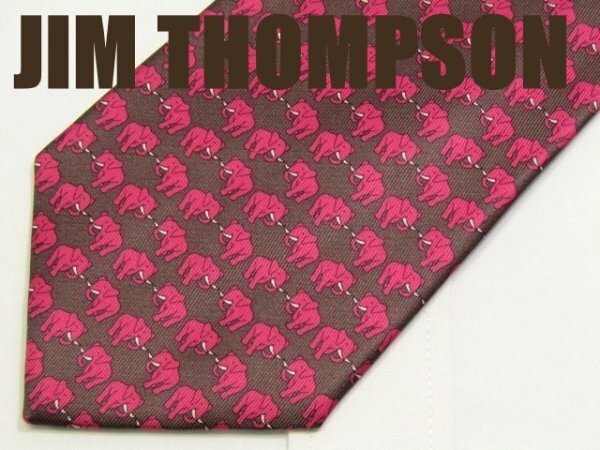 AA 198 【動物】 ジムトンプソン JIM THOMPSON ネクタイ 茶系 ピンク系 光沢 アニマル柄 動物 象 プリント