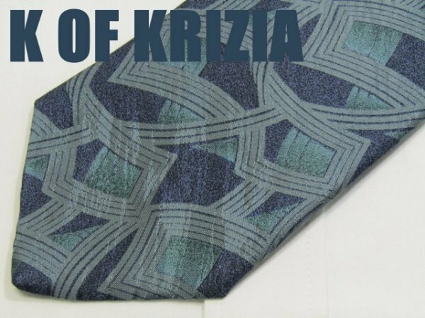AA 173 ケイオブクリツィア K OF KRIZIA ネクタイ 日本製 青系　微光沢 アート柄プリント ジオメトリック 幾何学模様 ジャガード