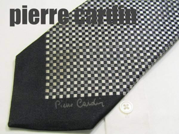 D 669 ピエールカルダン pierre cardin ネクタイ 黒色系 チェック柄 ジャガード