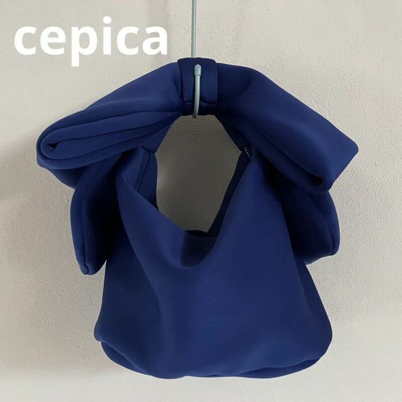 cepica セピカ　ボンディングBIGリボン肩掛けハンドバッグ　ブルー　軽量トートバッグ マザーズバッグ ワンショルダー