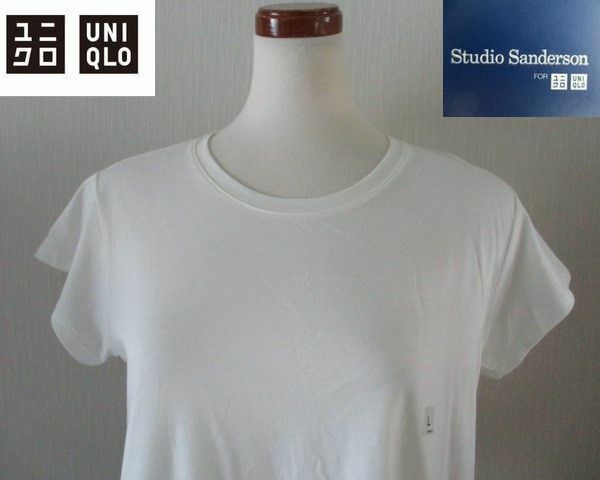 ★ 新品 ユニクロ UNIQLO Studio Sanderson バック 花柄デザイン 半袖 プルオーバー カットソー Ｌサイズ ホワイト 