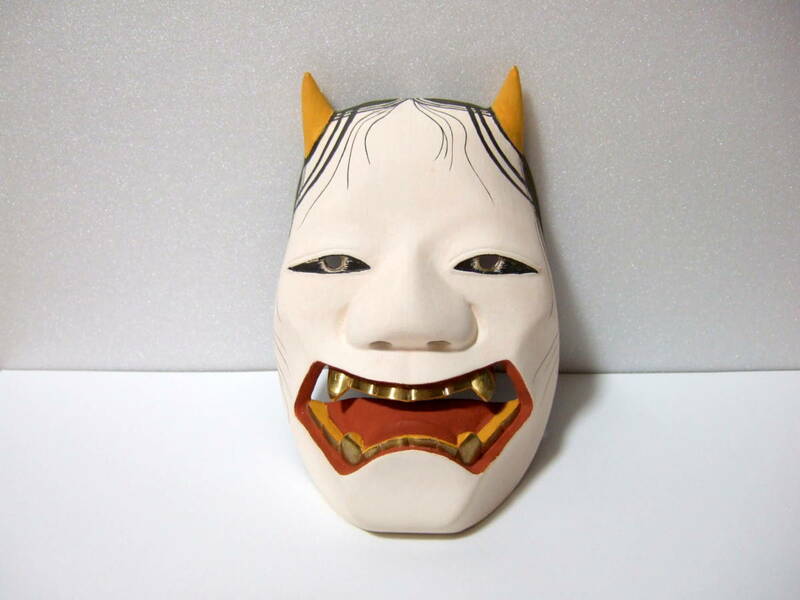 木彫彩色 能面 狂言面 鬼神 生成 a 能楽 神楽面 伝統芸能 / Oni / Japanese demon mask
