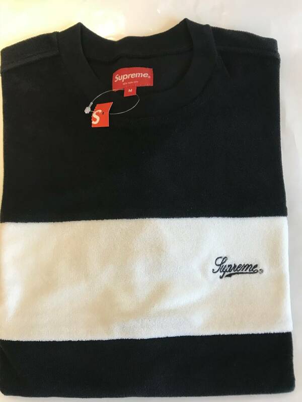 新品 未使用 国内正規品 ◆ Supreme Chest Stripe Terry Top Black/White サイズM 黒／白 ◆ 18ss Week16 代官山店舗購入商品