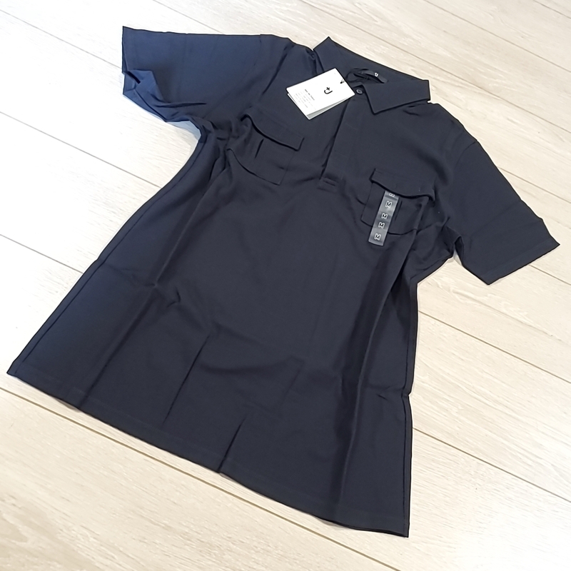 1631 UNIQLO ユニクロ M プラスジェイ +J デザイン ポロシャツ 半袖 綿100% コットン ネイビー 紺系 メンズ