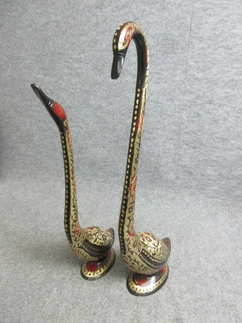 【政】32843 鶴の置物 1対 銅製 床の間 装飾 骨董