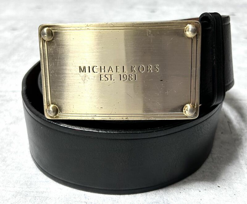 マイケルコース バックル レザー ベルト スモール ワイド 幅広 ロゴプレート　　MICHAEL KORS 本革 GENUINE LEATHER 柳7894