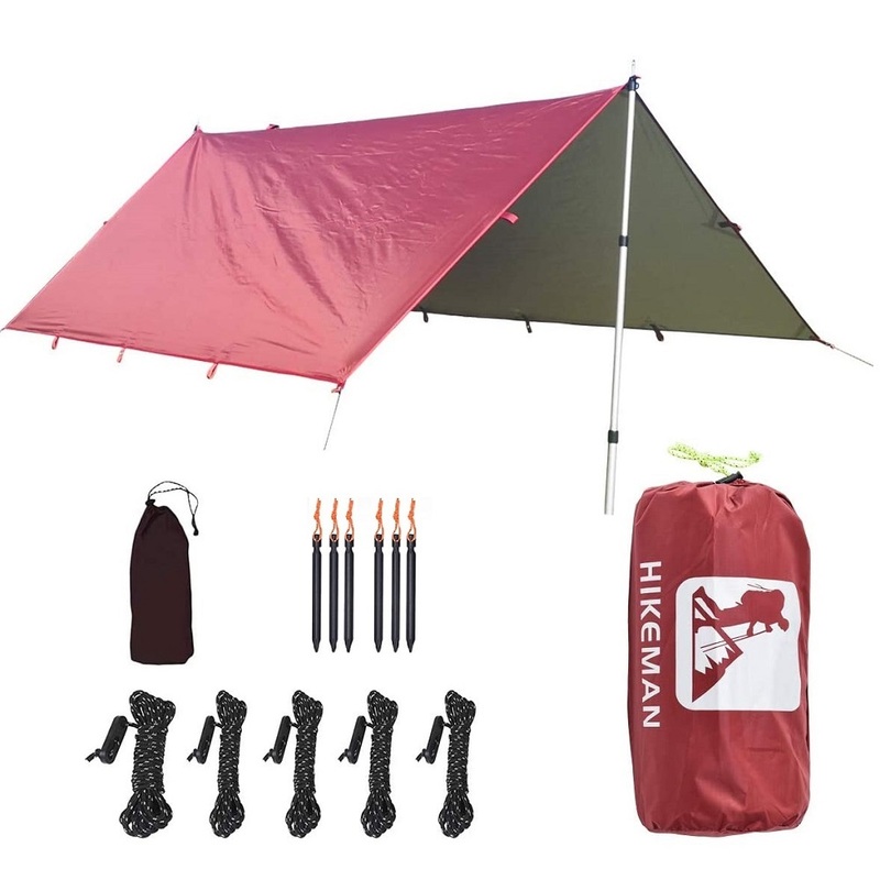 HIKEMAN タープ 日焼け止め コンパクト 紫外線カット キャンプ アウトドア 防水 袋付き ペグ付き 3~5人用 120Ｌ 赤色