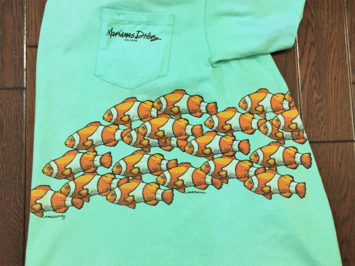マリアナス ダイバー ヴィンテージ ポケット Tシャツ GUAM グアム カクレクマノミ シングルステッチ 検索 ニモ 群れ 魚 フィッシュ FISH