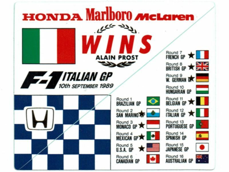 ステッカー　HONDA Marlboro McLaren WINS 1989 F-1 ITALIAN GP　ALAN PROST　マクラーレン・ホンダ　イタリアGP優勝　アラン・プロスト