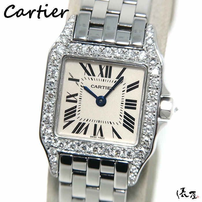 【カルティエ】サントス ドゥモワゼル ダイヤベゼル 極美品 レディース ダイヤ 腕時計 Cartier 俵屋
