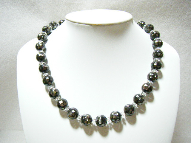 ★シェル モザイクボール ネックレス 珠 12mm 46cm 留具 SILVER MADE IN JAPAN 貝【KT2】