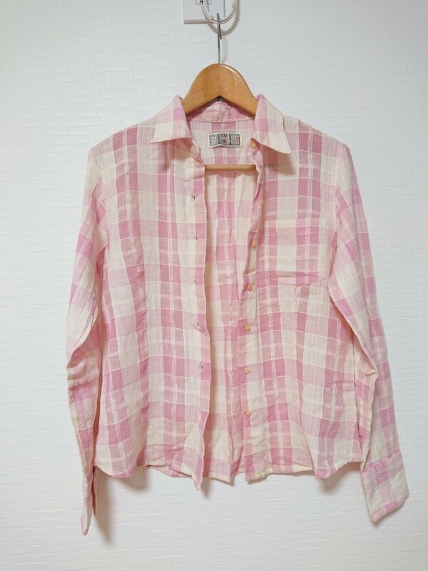 新品 ピンク×白 チェック シャツ 長袖シャツ M