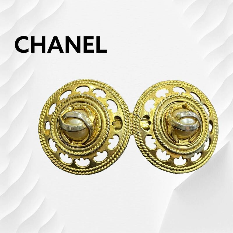 高級 CHANEL シャネル 94A ヴィンテージ フェイクパール ココマーク ゴールドカラー バレッタ ヘアアクセサリー