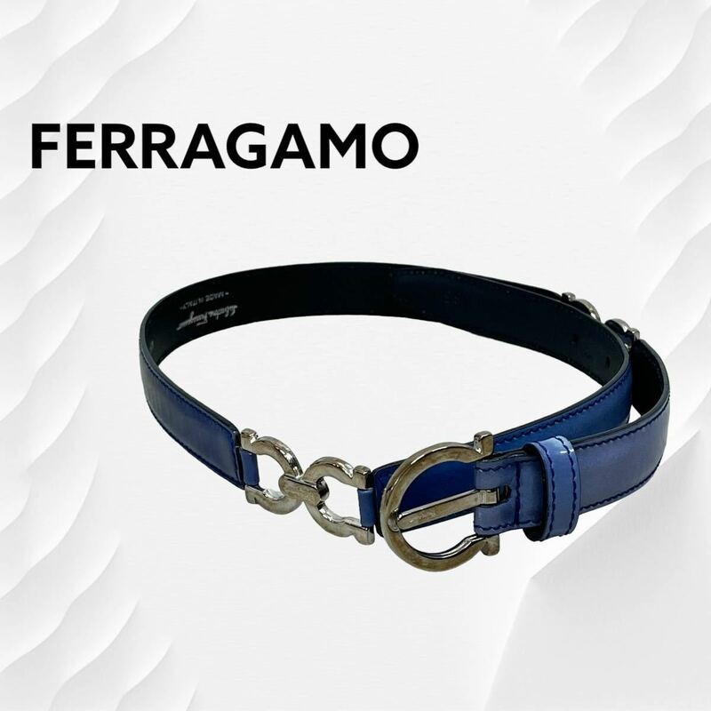 Salvatore Ferragamo サルヴァトーレ フェラガモ ガンチーニ バックル グラデーション パテントレザー ベルト レディース 6548