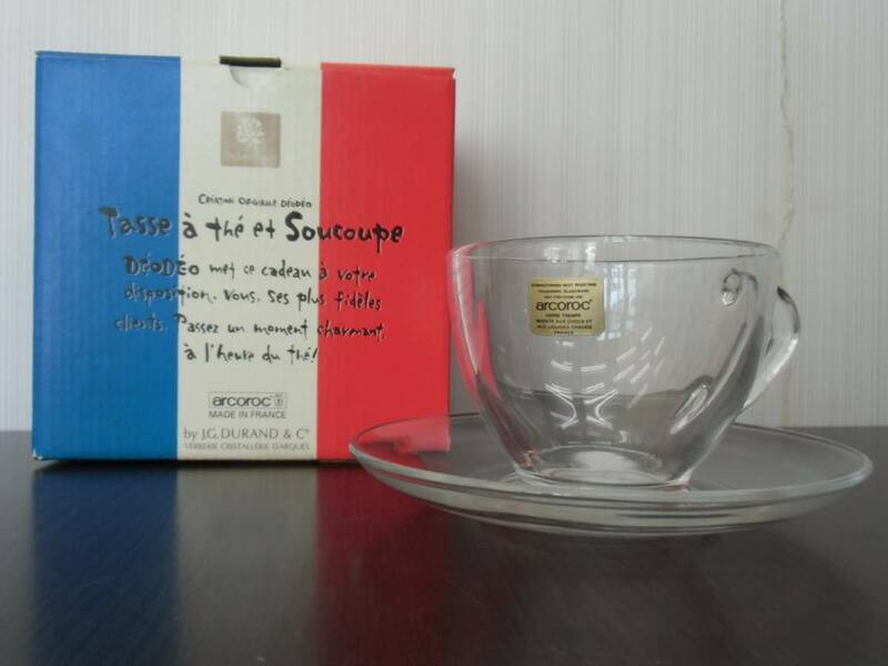 未使用 arcoroc アルコロック ガラス製 カップ&ソーサー 1客 フランス製 コーヒーカップ ティーカップ